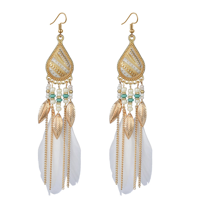 Wholesale Water Drop Row Feather Earrings JDC-ES-ManW001