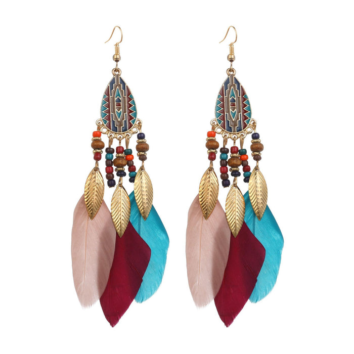 Wholesale Water Drop Row Feather Earrings JDC-ES-ManW001