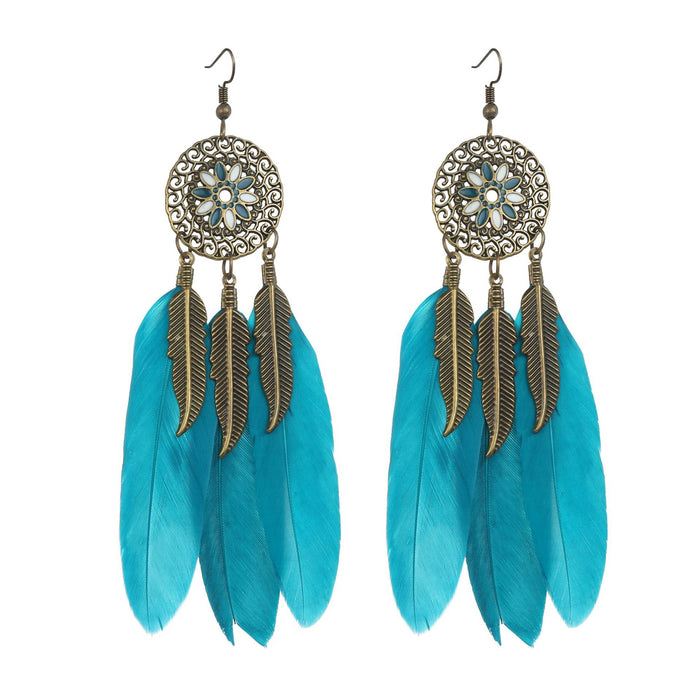 Wholesale Water Drop Row Feather Earrings JDC-ES-ManW001