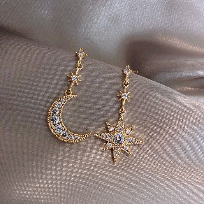 Wholesale Alloys Diamond Star and Moon Asymmetric Earrings JDC-ES-HaoZ008