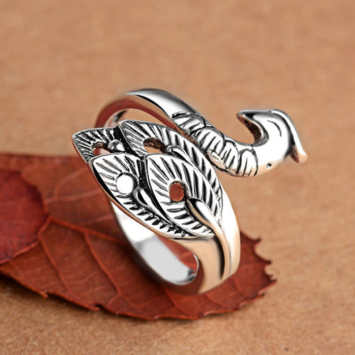 Wholesale Copper Silver Tone Vintage Peacock Ring Adjustable Women S Fashion Jewelry