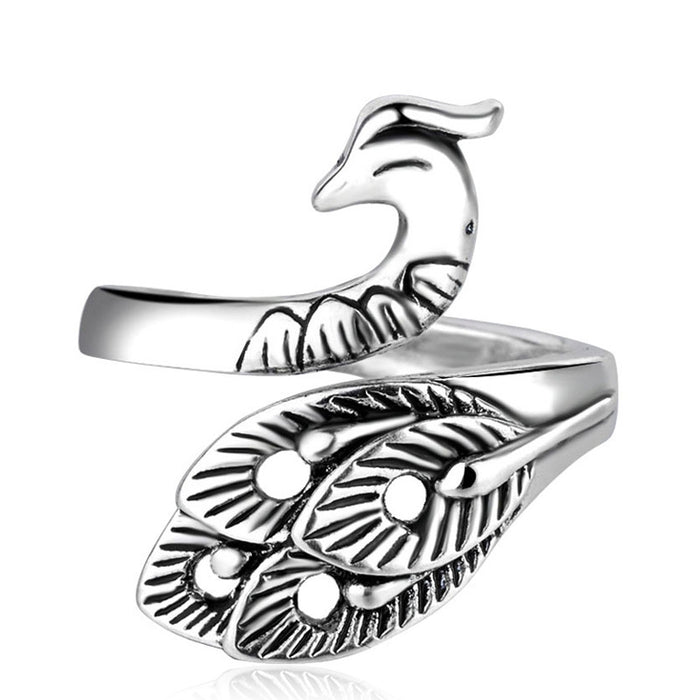 Wholesale Copper Silver Tone Vintage Peacock Ring Adjustable Women S Fashion Jewelry
