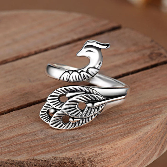Wholesale Copper Silver Tone Vintage Peacock Ring Adjustable Women S Fashion Jewelry