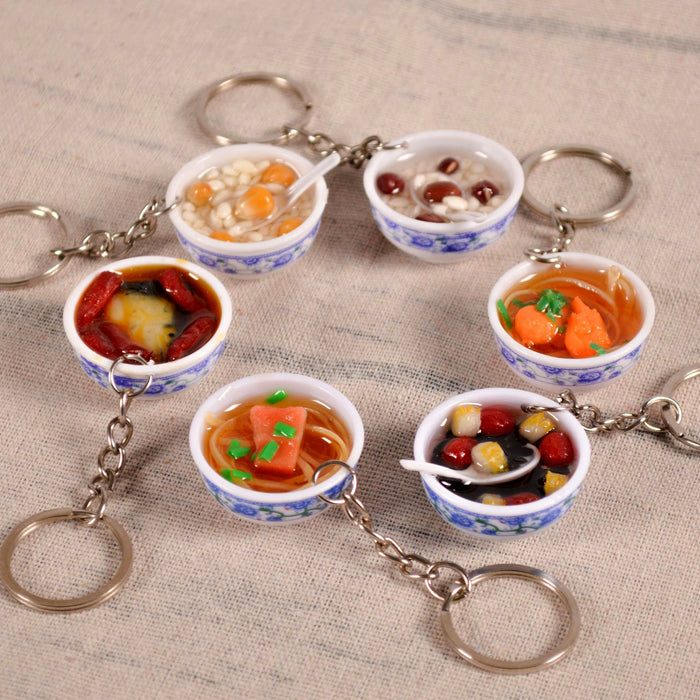 Wholesale Chinese Style Blue White Porcelain Bowl Keychain PVC Decorative Car Key Accessory Gift MOQ≥2