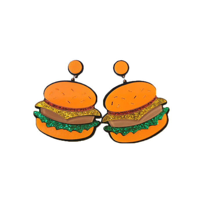 Wholesale Hamburger Avocado Exaggerated Long Acrylic Earrings JDC-ES-QingM009