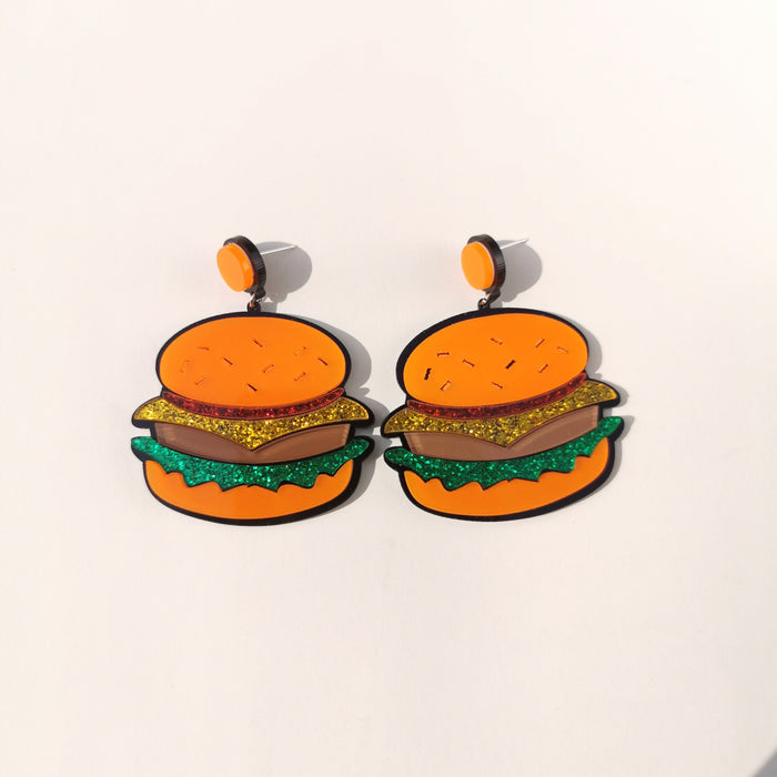 Wholesale Hamburger Avocado Exaggerated Long Acrylic Earrings JDC-ES-QingM009