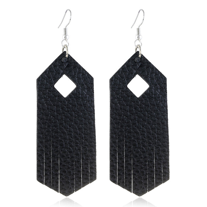 Wholesale Earrings Leather Leopard Fringe MOQ≥2 JDC-ES-ZL036