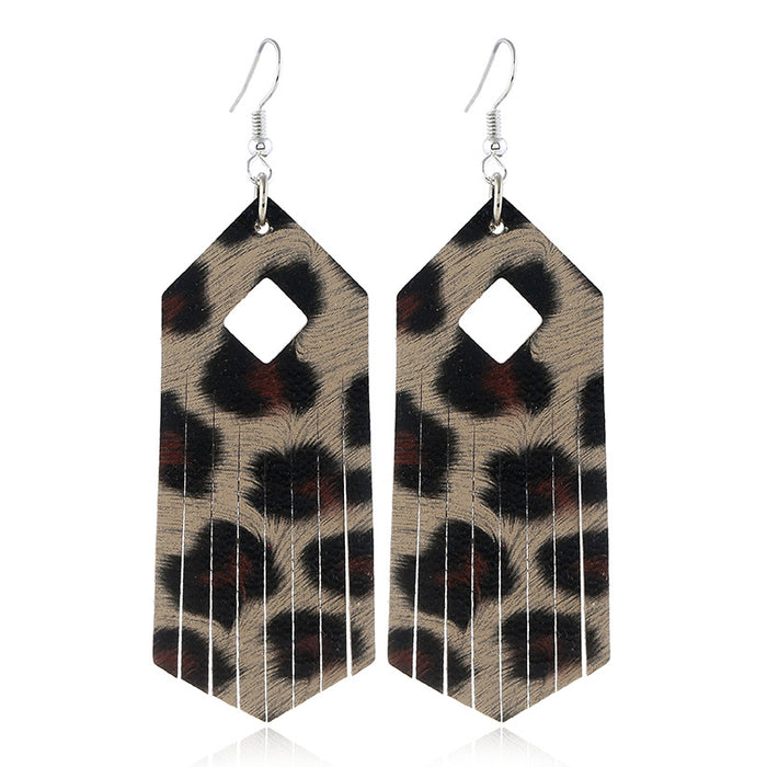 Wholesale Earrings Leather Leopard Fringe MOQ≥2 JDC-ES-ZL036