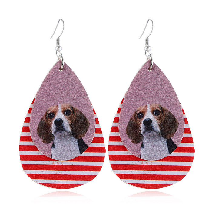 Wholesale Earrings Leather Double Layer Cute Animals MOQ≥2 JDC-ES-ZL037