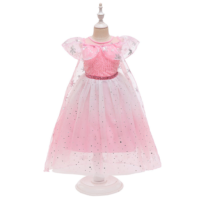 Wholesale Sequins with Cape Mesh Puff Children's Performance Dress