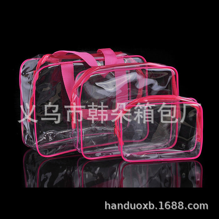 Wholesale PVC Transparent Toiletry Bag Cosmetic Bag Three-piece Set JDC-CB-HanDuo001