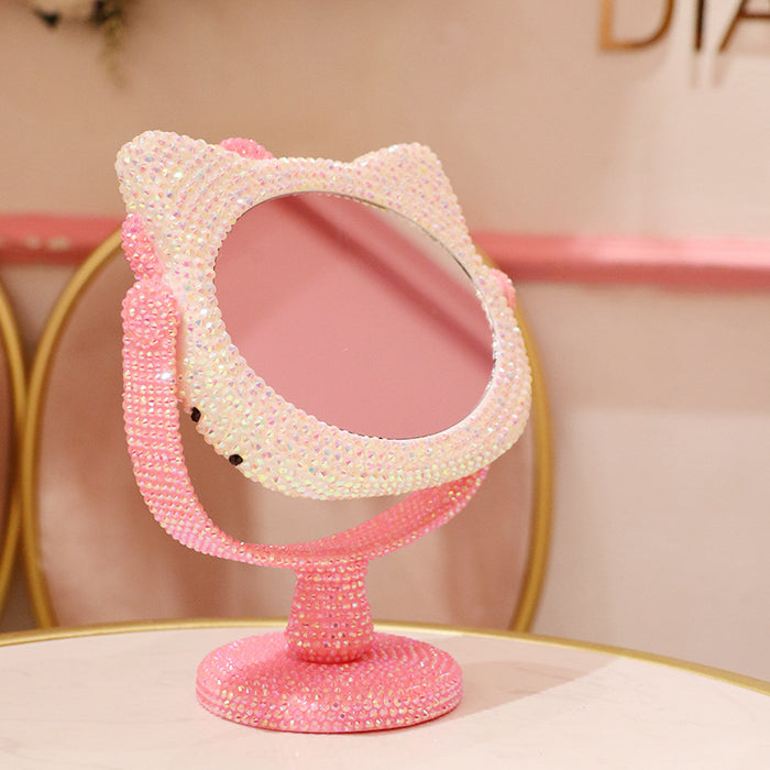 Wholesale Cartoon Cat Rhinestone Plastic Beauty Mirror JDC-VM-MingJu001