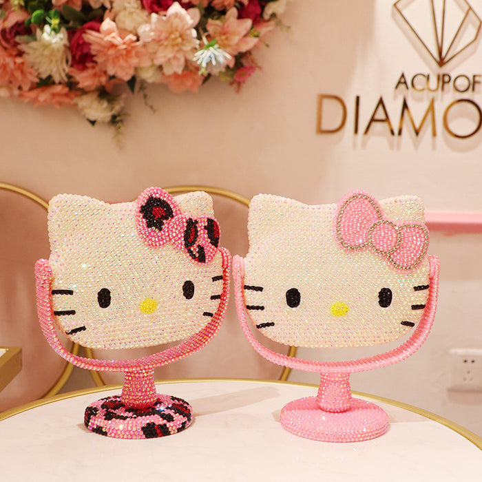 Wholesale Cartoon Cat Rhinestone Plastic Beauty Mirror JDC-VM-MingJu001