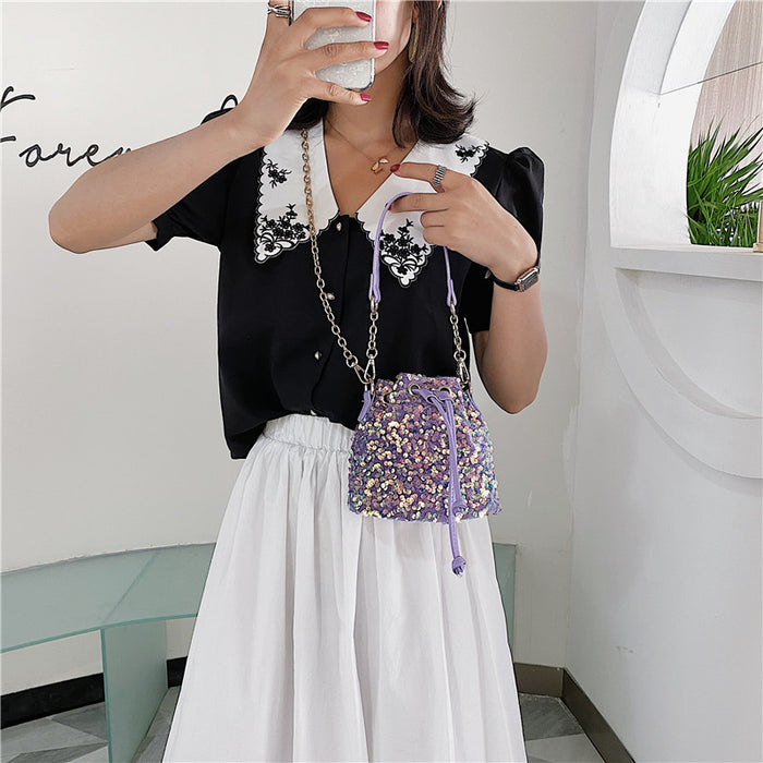 Wholesale Polyester Bag Metal Chain Bag Stylish Girls Mobile Phone Bag JDC-SD-YuanDuo073