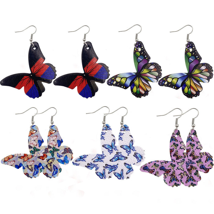 Wholesale Butterfly Leather Earrings Double-Sided Printed Pu Leather Earrings Earrings Jewelry Manufacturers