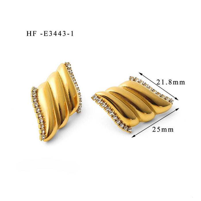 Wholesale Angel Wings Bordered Zirconia Stainless Steel Earrings JDC-ES-ChengBing001