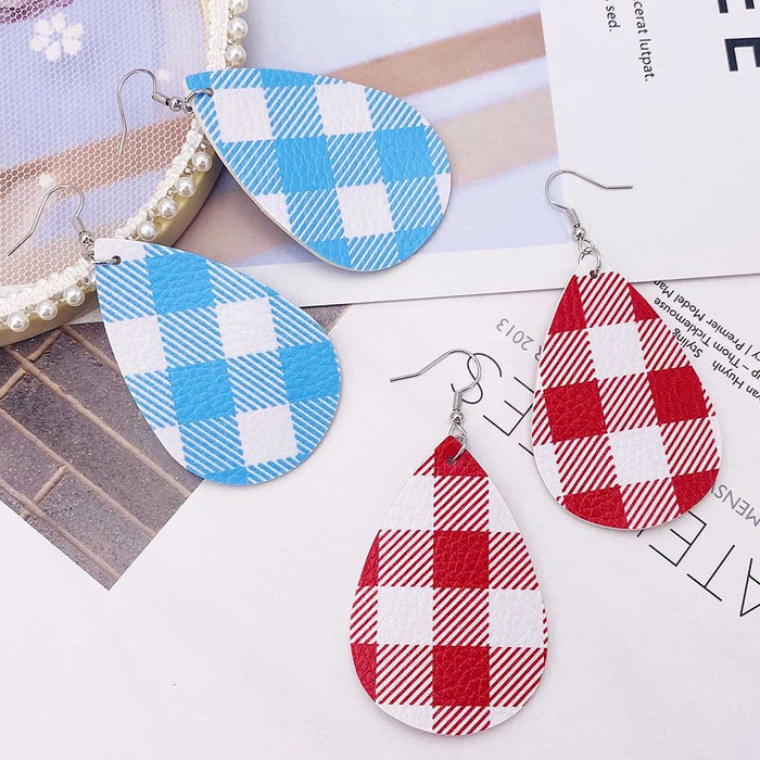 Wholesale 50pcs Leather Earrings Double-Sided Printed Scottish Plaid Earrings Holiday Accessories