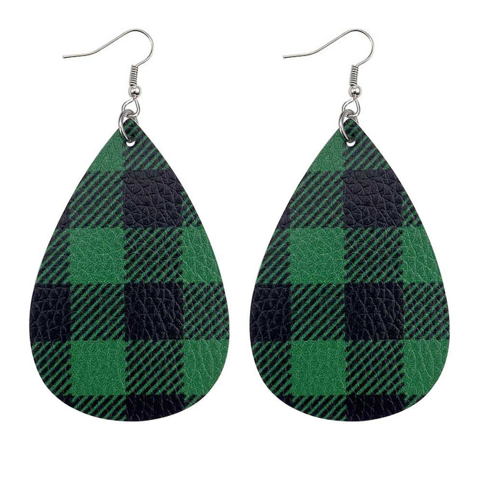 Wholesale 50pcs Leather Earrings Double-Sided Printed Scottish Plaid Earrings Holiday Accessories