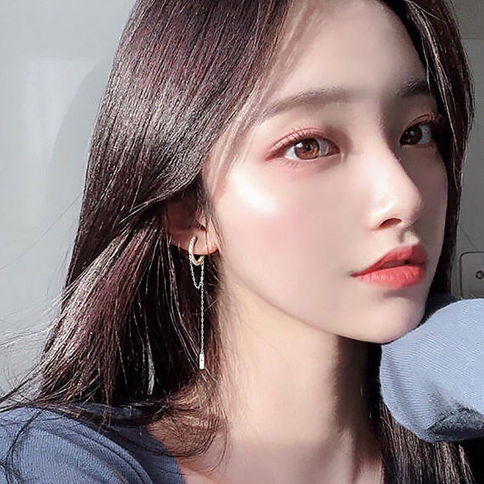Wholesale Tassel Zircon Earrings Personalized Circle Long Earrings Earrings Square Diamond Full Diamond Chain Earrings Buckle