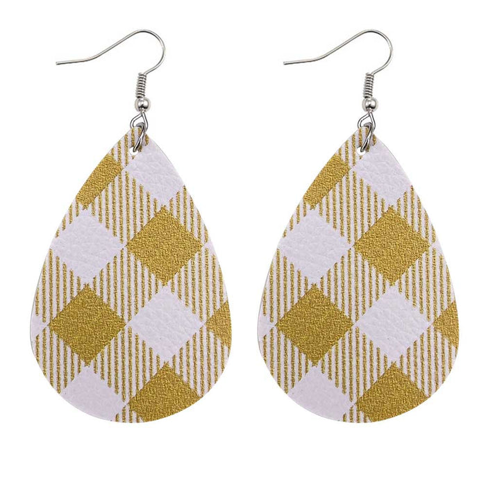 Wholesale 50pcs Leather Earrings Double-Sided Printed Scottish Plaid Earrings Holiday Accessories