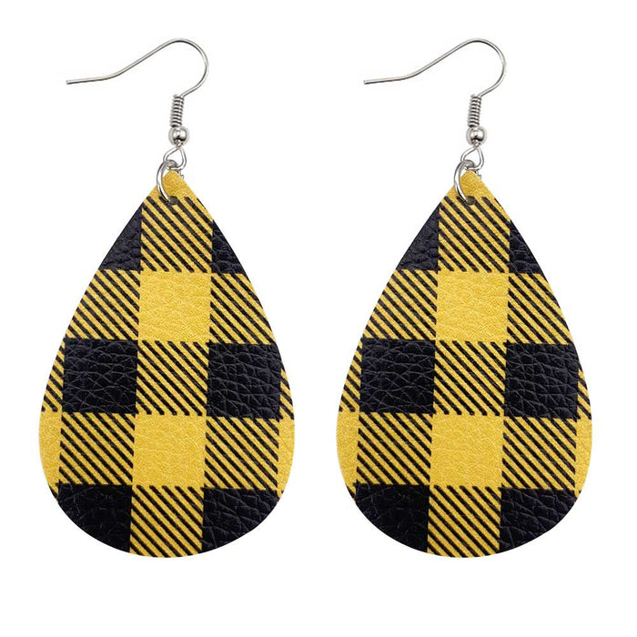 Wholesale 50pcs Leather Earrings Double-Sided Printed Scottish Plaid Earrings Holiday Accessories