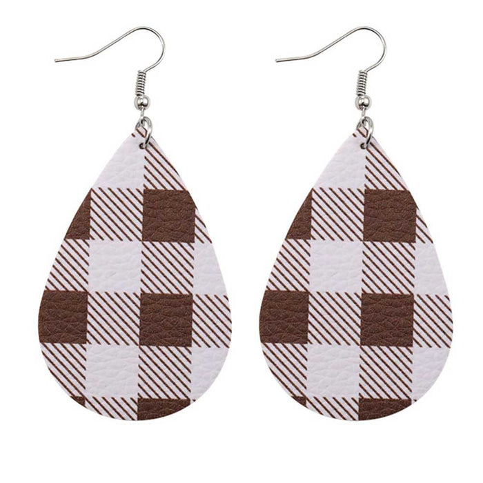 Wholesale 50pcs Leather Earrings Double-Sided Printed Scottish Plaid Earrings Holiday Accessories