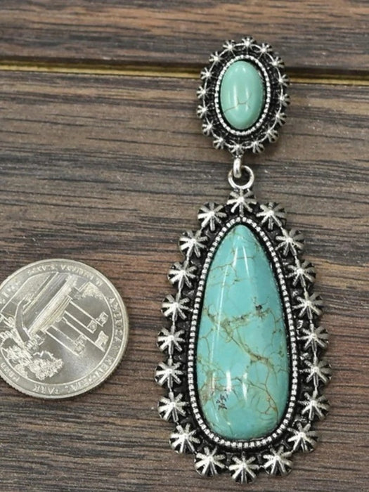 Wholesale New 925 antique silver turquoise earrings with creative teardrop shaped turquoise exaggerated earrings