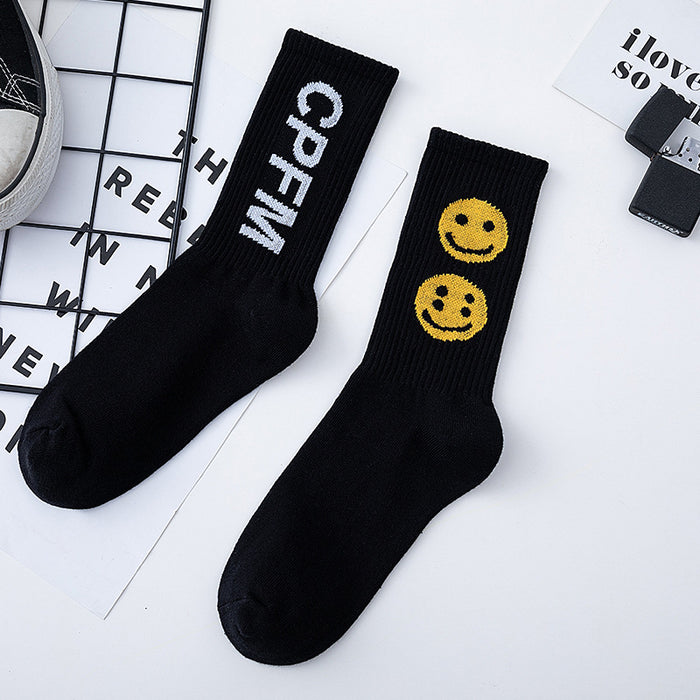 Wholesale Smiley Face Printed Long Cotton Socks JDC-SK-JiaY022