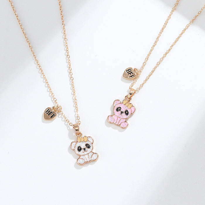 Wholesale Good Friends Cartoon Bear Necklace Environmentally Friendly Alloy Drops of Oil Children' s Girlfriend Necklace