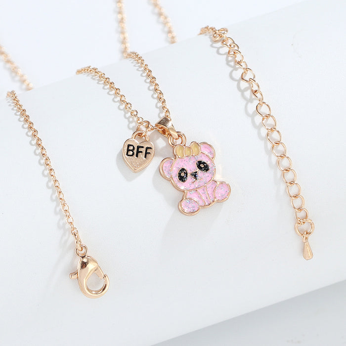 Wholesale Good Friends Cartoon Bear Necklace Environmentally Friendly Alloy Drops of Oil Children' s Girlfriend Necklace