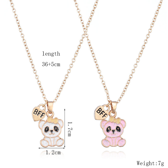 Wholesale Good Friends Cartoon Bear Necklace Environmentally Friendly Alloy Drops of Oil Children' s Girlfriend Necklace