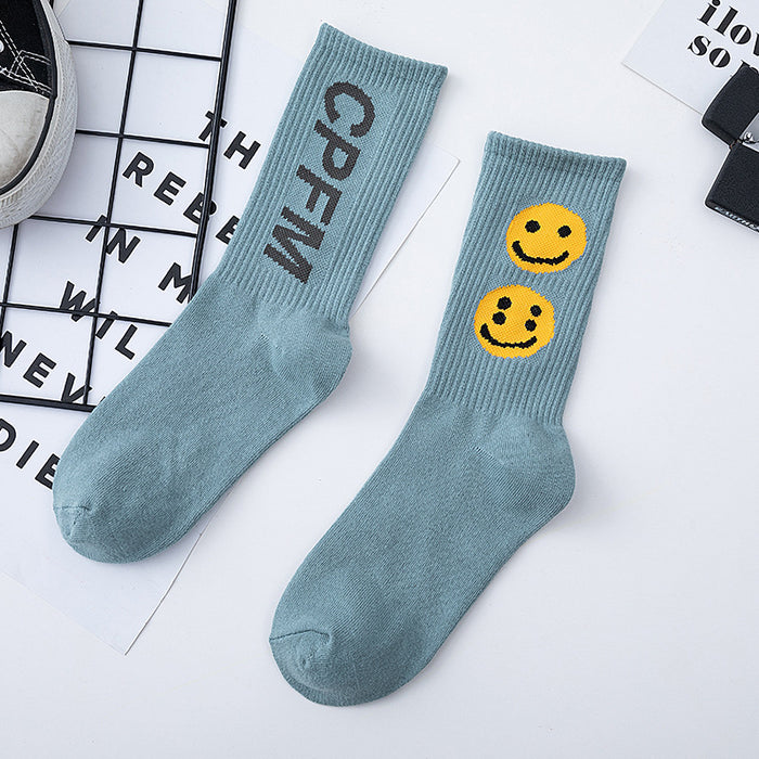 Wholesale Smiley Face Printed Long Cotton Socks JDC-SK-JiaY022