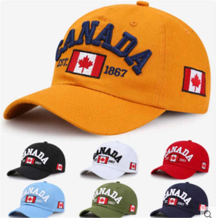 Wholesale Baseball caps embroidered with the letters CANADA,  available in multiple colors