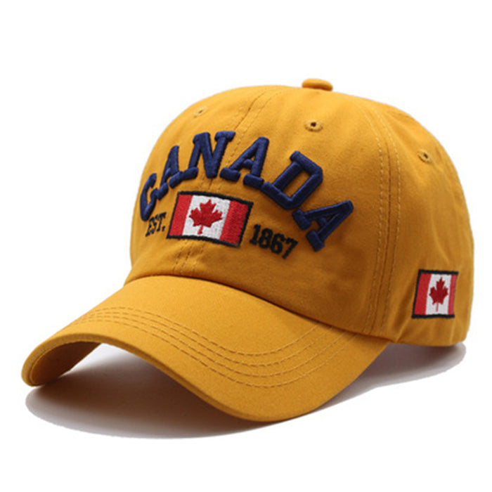 Wholesale Baseball caps embroidered with the letters CANADA,  available in multiple colors