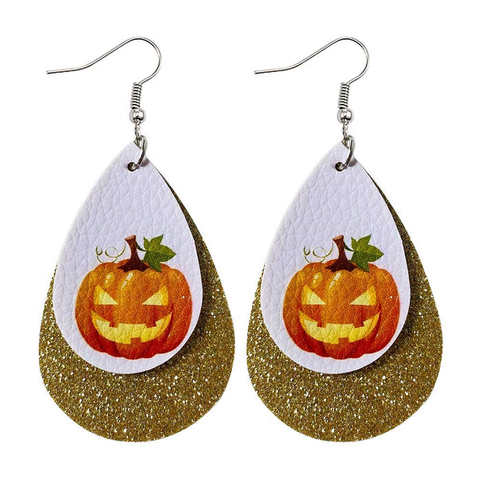 Wholesale 50pcs Double-Layer Leather Earrings Skull Sequin Drop-Shaped Pu Leather Earrings Ear Jewelry