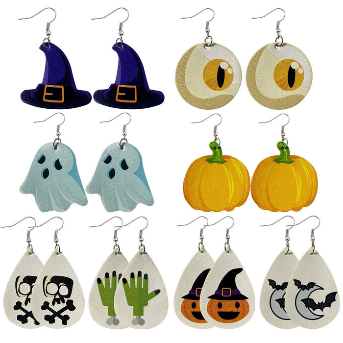 Wholesale  Leather Earrings Drop-Shaped Pumpkin Lantern Double-Sided Printed Pu Leather Earrings