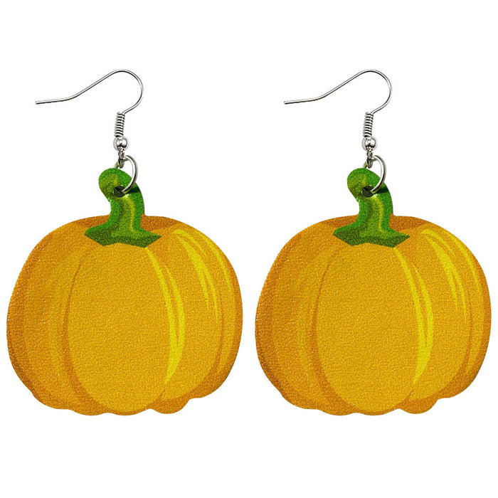 Wholesale  Leather Earrings Drop-Shaped Pumpkin Lantern Double-Sided Printed Pu Leather Earrings
