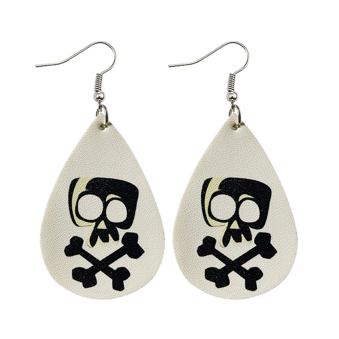 Wholesale  Leather Earrings Drop-Shaped Pumpkin Lantern Double-Sided Printed Pu Leather Earrings