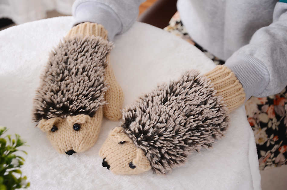 Wholesale Gloves Knitted Full Finger Cartoon Hedgehog JDC-GS-hlei003