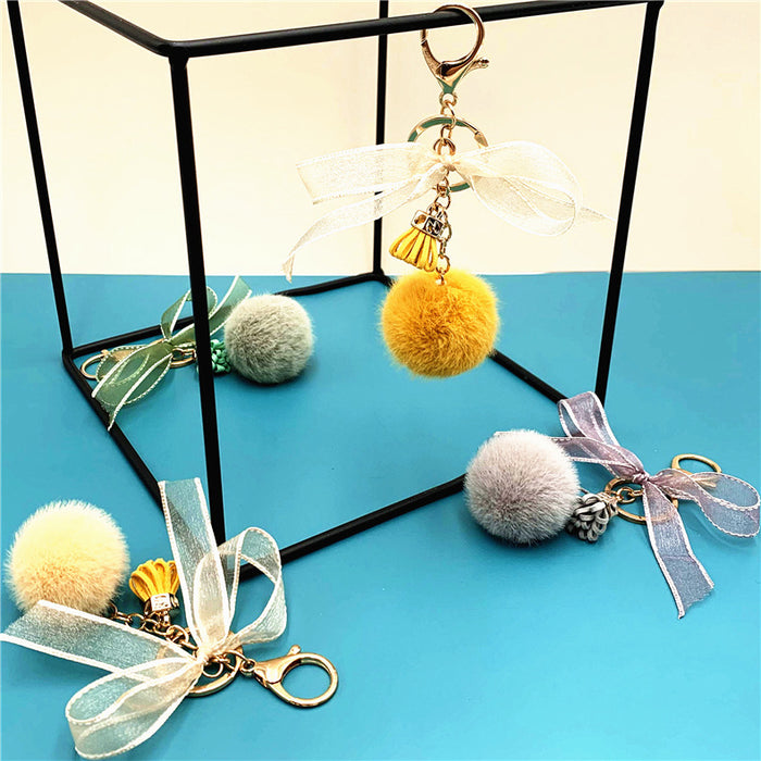 Wholesale Cute Bow Fur Ball Keychain JDC-KC-KaiY009