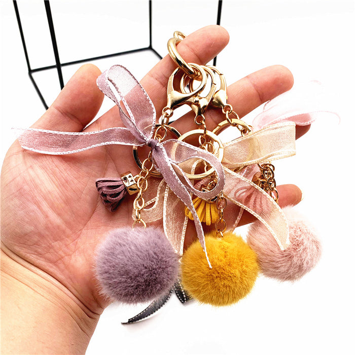 Wholesale Cute Bow Fur Ball Keychain JDC-KC-KaiY009