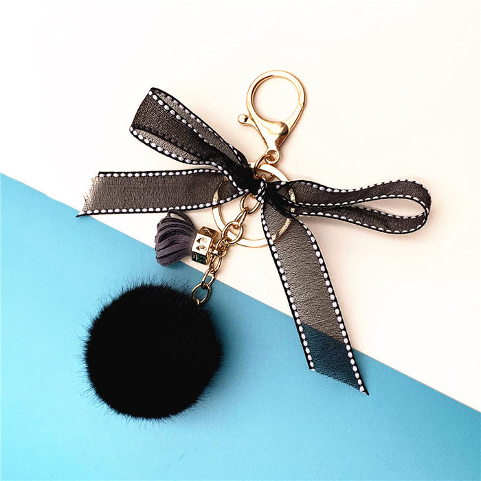 Wholesale Cute Bow Fur Ball Keychain JDC-KC-KaiY009