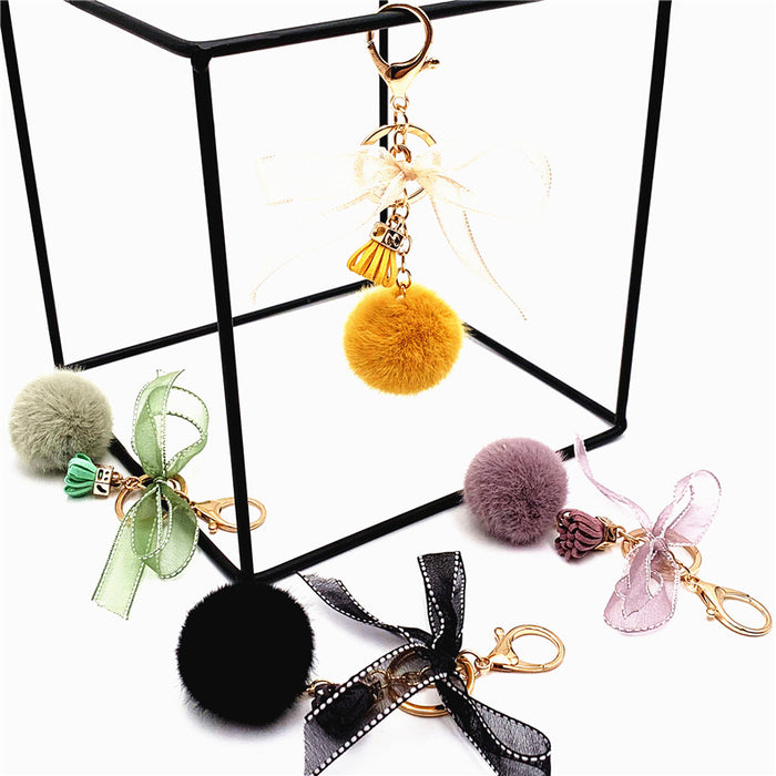 Wholesale Cute Bow Fur Ball Keychain JDC-KC-KaiY009