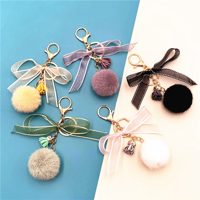 Wholesale Cute Bow Fur Ball Keychain JDC-KC-KaiY009