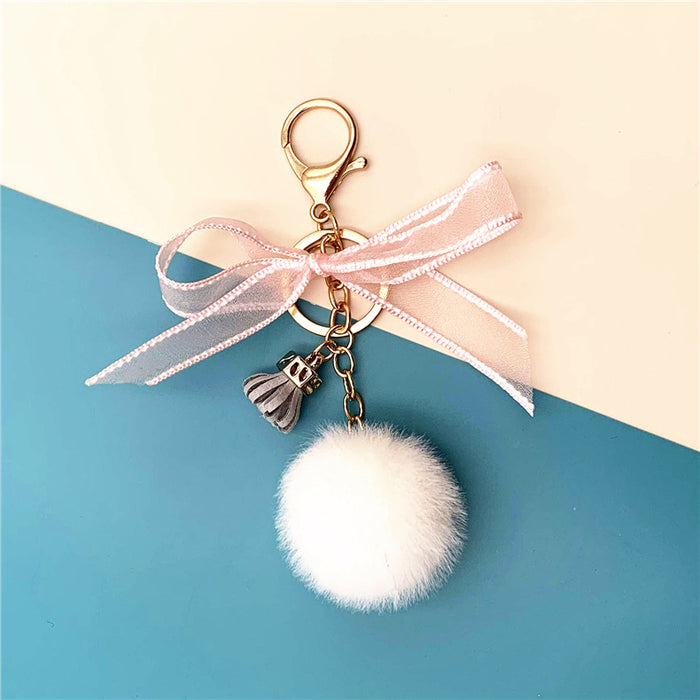 Wholesale Cute Bow Fur Ball Keychain JDC-KC-KaiY009