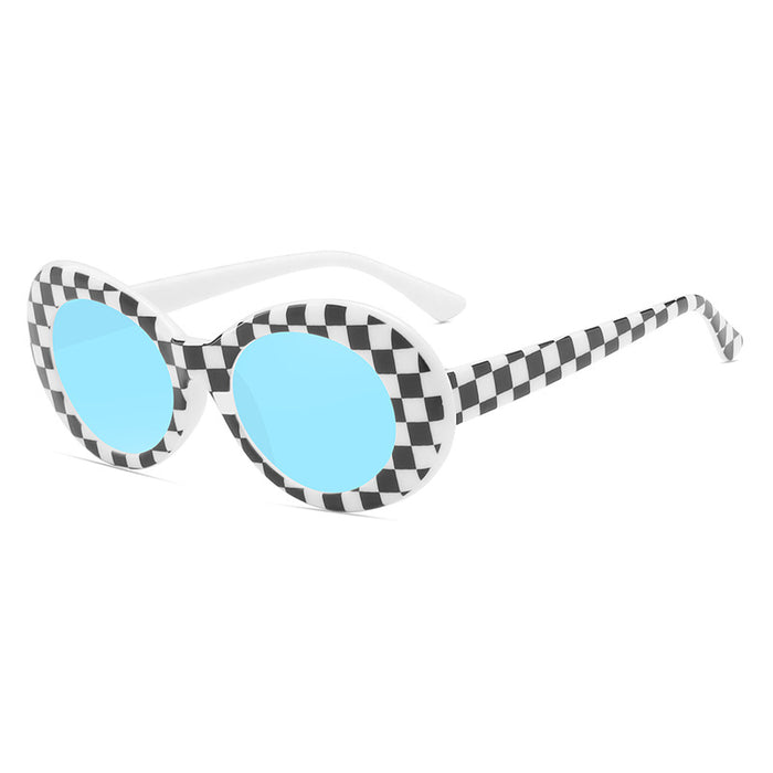 Wholesale Elliptical frame sunglasses, retro checkered sunglasses, personalized street photography