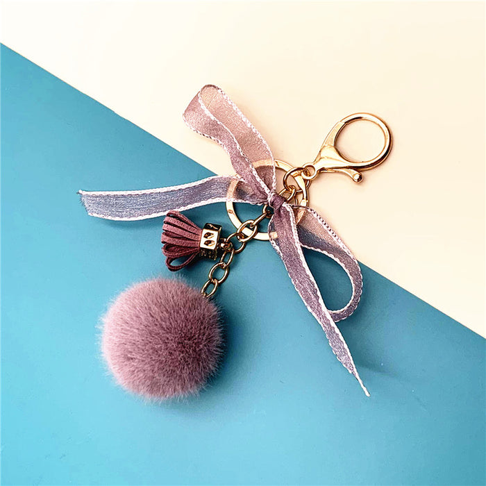 Wholesale Cute Bow Fur Ball Keychain JDC-KC-KaiY009