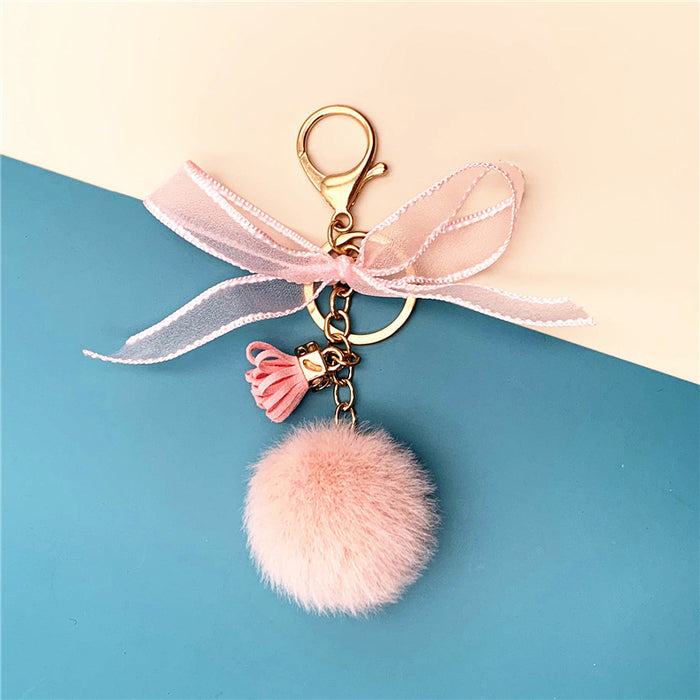 Wholesale Cute Bow Fur Ball Keychain JDC-KC-KaiY009