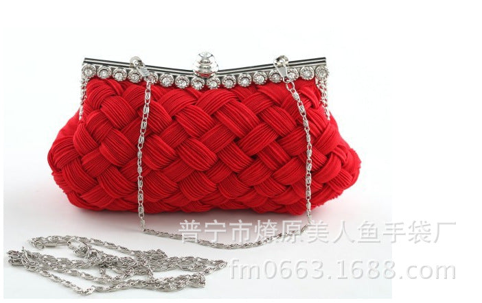 Wholesale Satin Woven Bag Rhinestone Evening Bag JDC-HD-ShengTian004