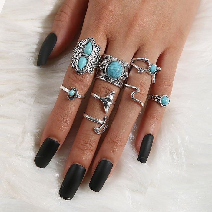 Wholesale Turquoise Joint Ring Fishtail 8-piece set